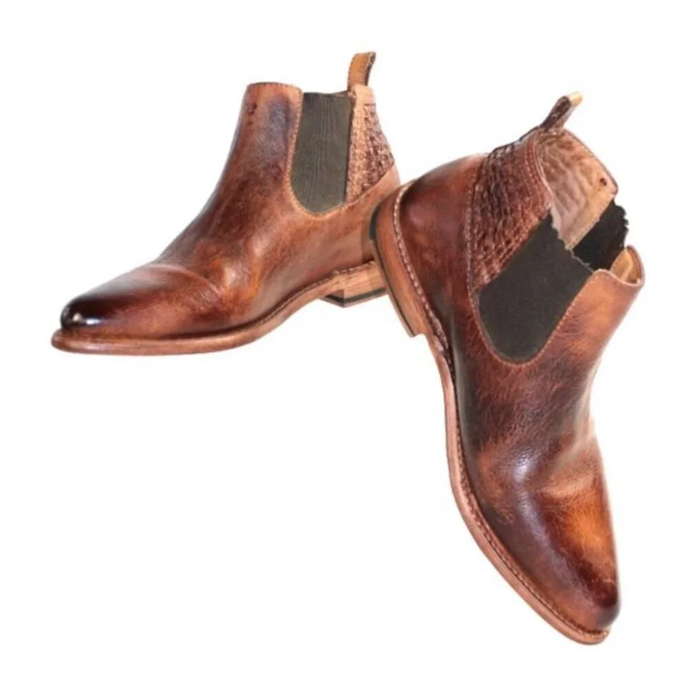 Bed Stu Rove Distressed Brown Leather Vintage Styling  Slip-On Bootie Size 7